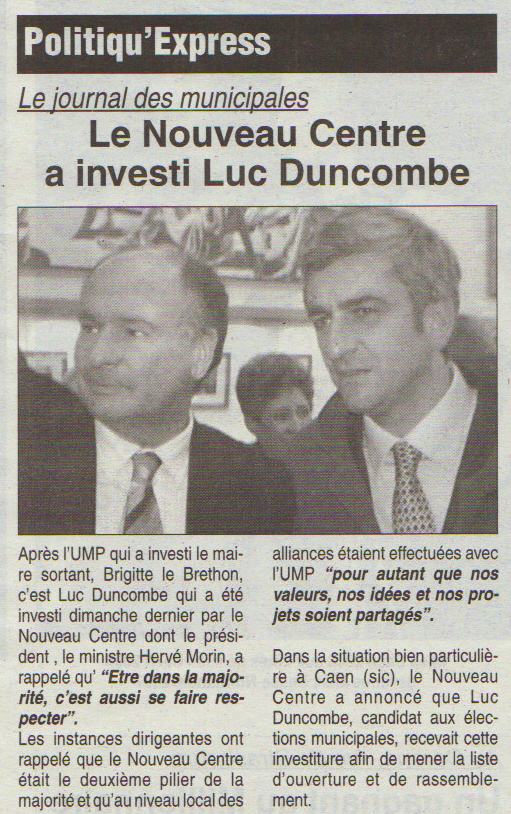 Le Nouveau Centre a investi Luc DUNCOMBE